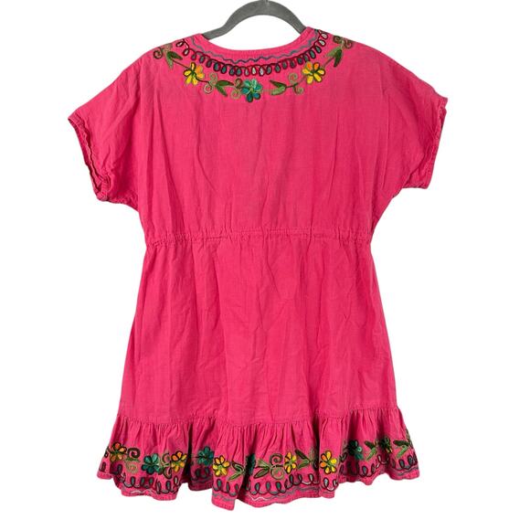 Zen Ethic Embroidered Mini Dress Size Small Pink Ruffle Dress Tunic Hippie Boho - Picture 2 of 10